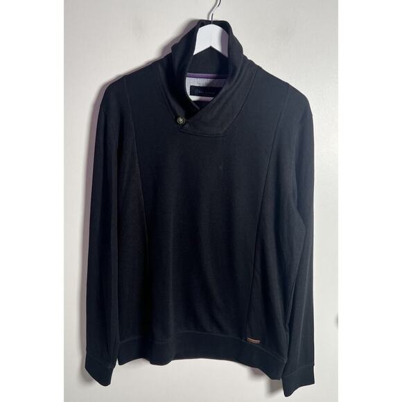 Ted Baker The London Sweater Mens Large Black Pullover Mock Neck Jersey Knit EUC - Picture 1 of 8